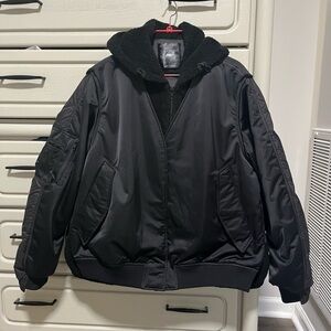 JNBY Black Flight Jacket with Down-Filled back and Sherpa hood